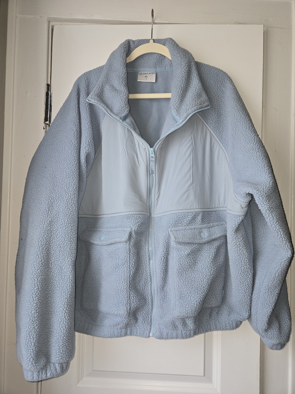 Light Blue Teddy Fleece Jacket with Zip and Front Flap Pockets